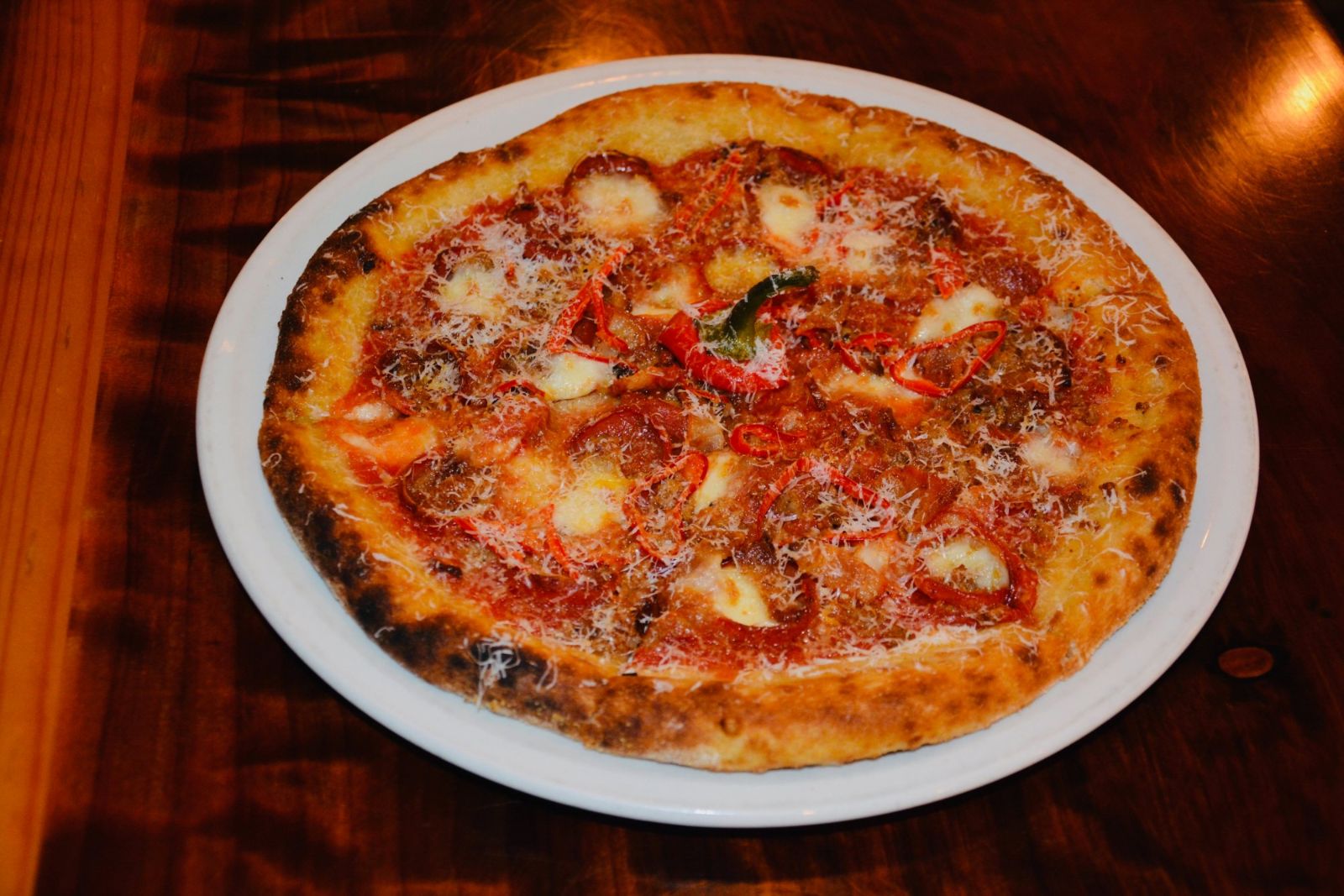 The Picante pizza with pepperoni, sausage, bacon and fresno peppers